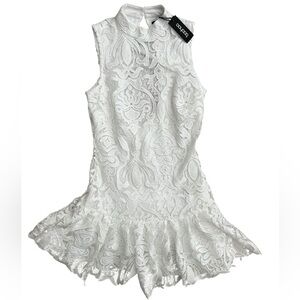 Boohoo White Lace High Neck Drop Waist Mini Dress Size US 8